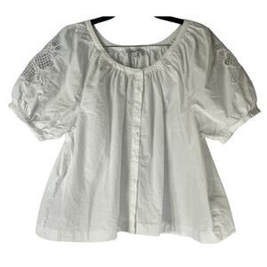 Madewell White Scoop Neck Button Down Eyelet Short Sleeve Blouse Reg Size XS